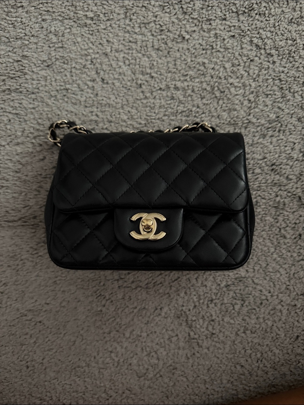 CHANEL Black Quilted Lambskin Small Flap Bag with Gold Hardware